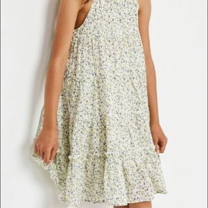 Old Navy Girls Dress Ivory Black Floral Halter Tiered Knee Length